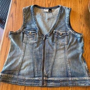 Y2K Harley Davidson Vest Women's 2xl Embellished Graphic Denim Grunge Biker Chic